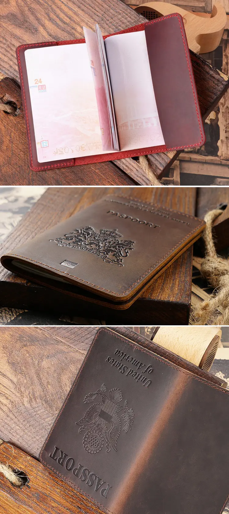 Custom logo embossing and leather options – BEARKY GT03 leather passport holders